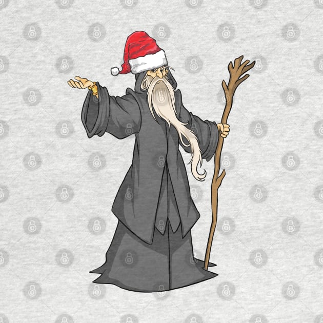 Funny Christmas Holiday Santa Hat-Wearing Magical Wizard by Contentarama